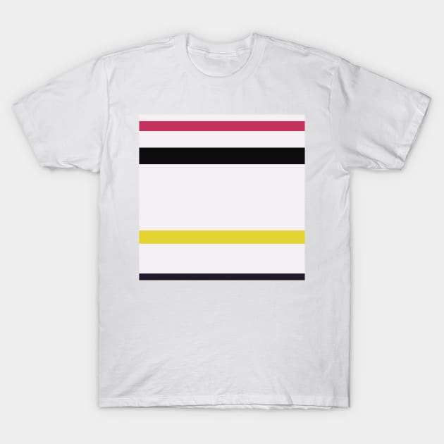 A tremendous arrangement of Very Light Pink, Raisin Black, Smoky Black, Dingy Dungeon and Sandstorm stripes. T-Shirt by Sociable Stripes